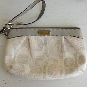 Coach Beige and Light Gray Signature Wristlet Clutch